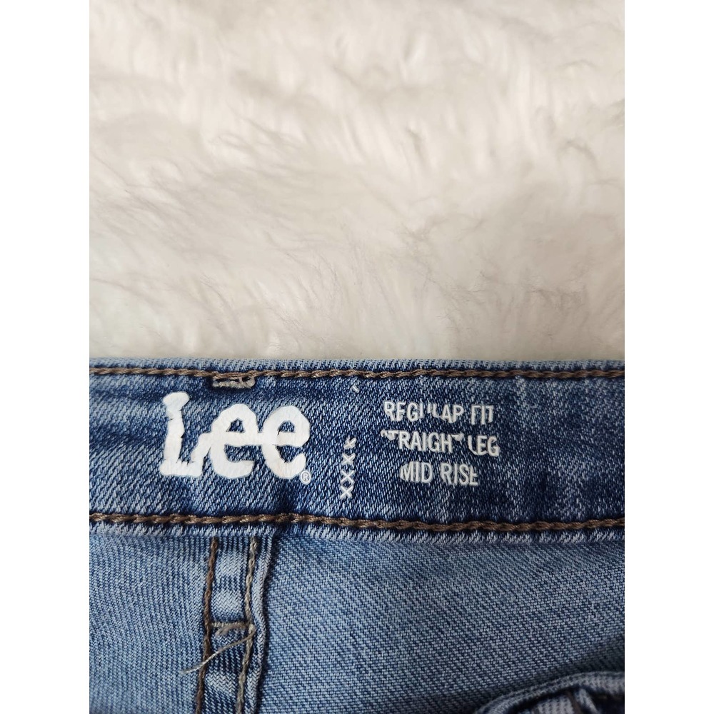 Lee Women's‎ Blue Solid Stretch Mid Rise Regular Fit Straight Leg Jeans Size 14P - Picture 3 of 7